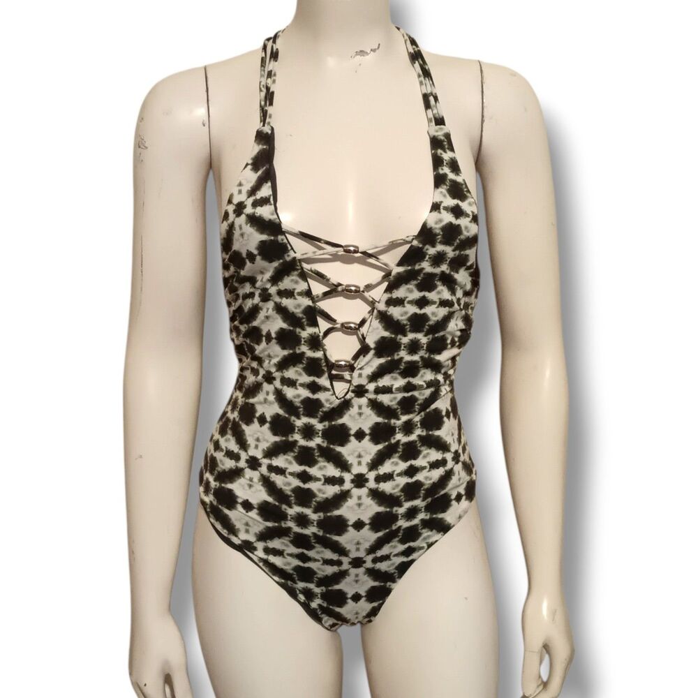 TiniBikini Lace Up Tie Dye One Piece Swimsuit-Small-Plunging Neckline-Lined